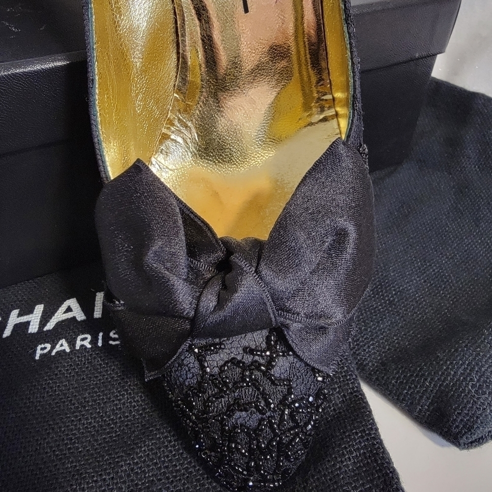 Chanel Black Beaded Evening Heels 6 - Picture 5 of 11